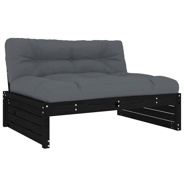 6-tlg. Garten-Lounge-Set mit Kissen Schwarz Massivholz