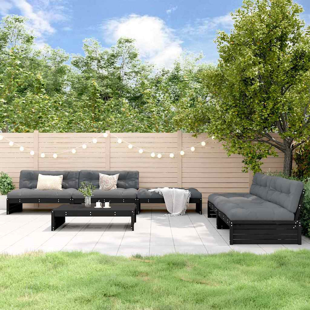 6-tlg. Garten-Lounge-Set mit Kissen Schwarz Massivholz