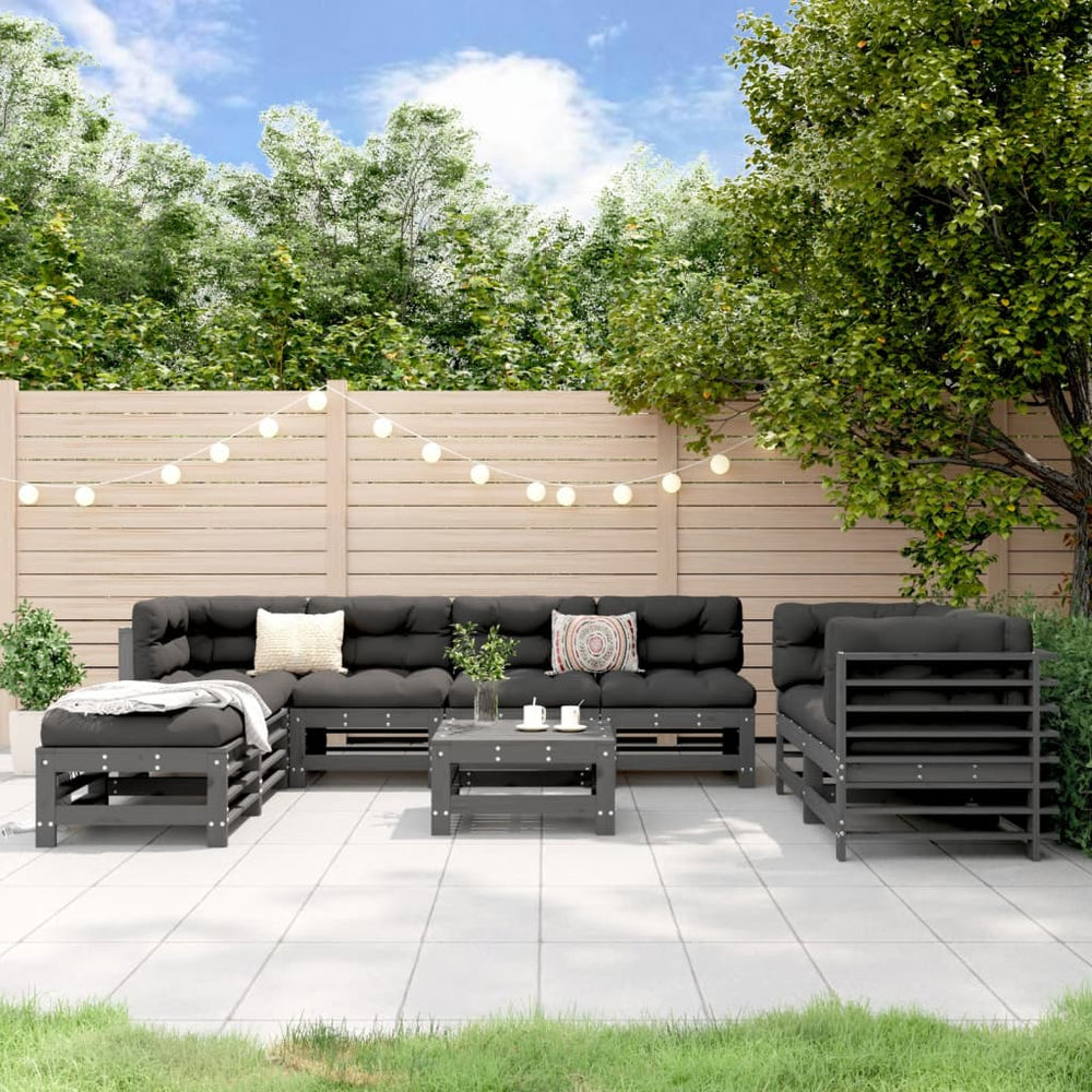 vidaXL 9-piece Garden Lounge Set Grey Solid Pine Wood