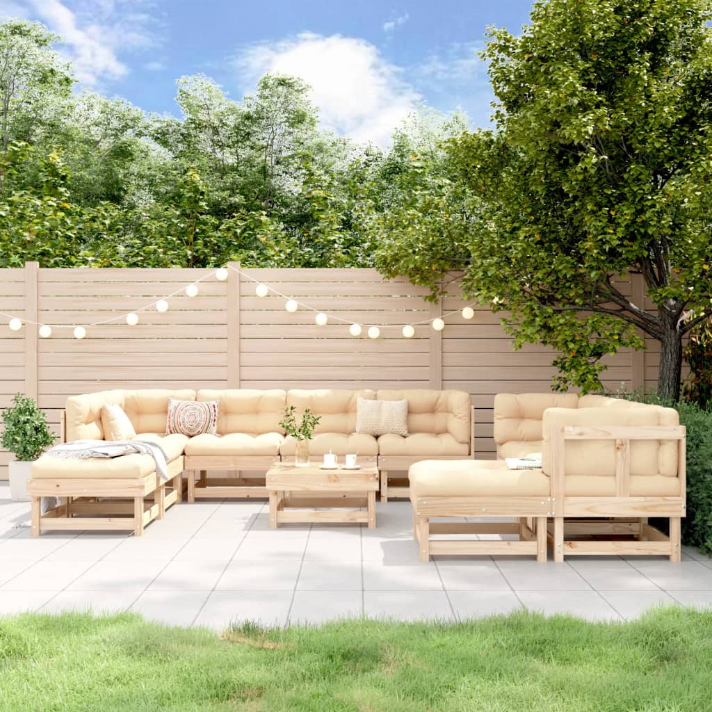 11-tlg. Garten-Lounge-Set Massivholz Kiefer