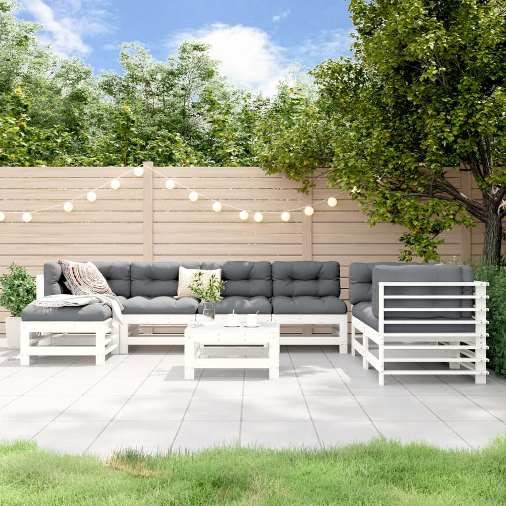 vidaXL 8-piece Garden Lounge Set White Solid Pine Wood