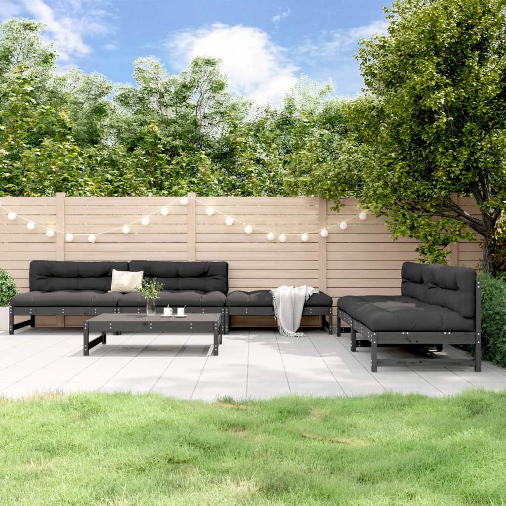 6-tlg. Garten-Lounge-Set Grau Massivholz Kiefer