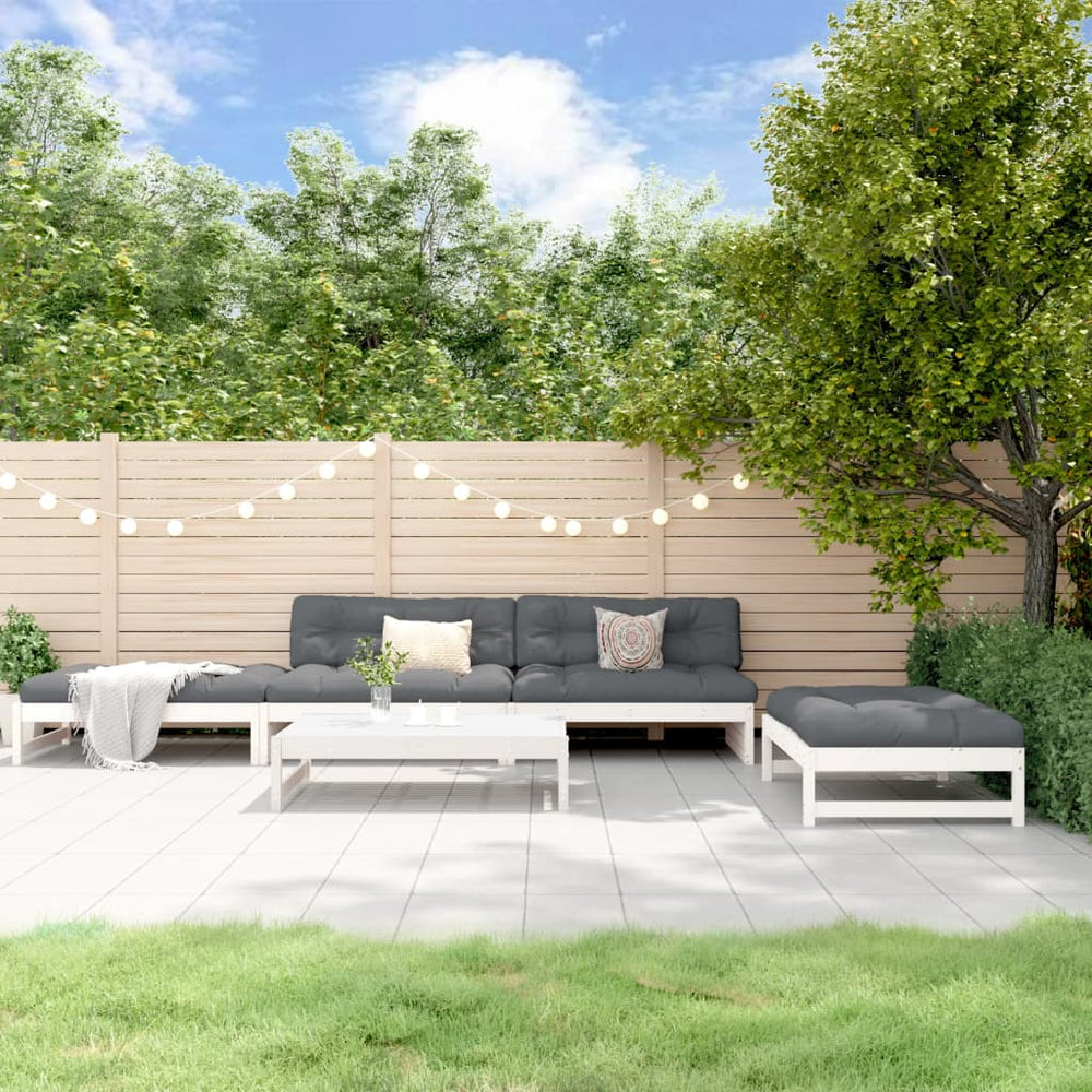 vidaXL 5-piece Garden Lounge Set White Solid Pine Wood