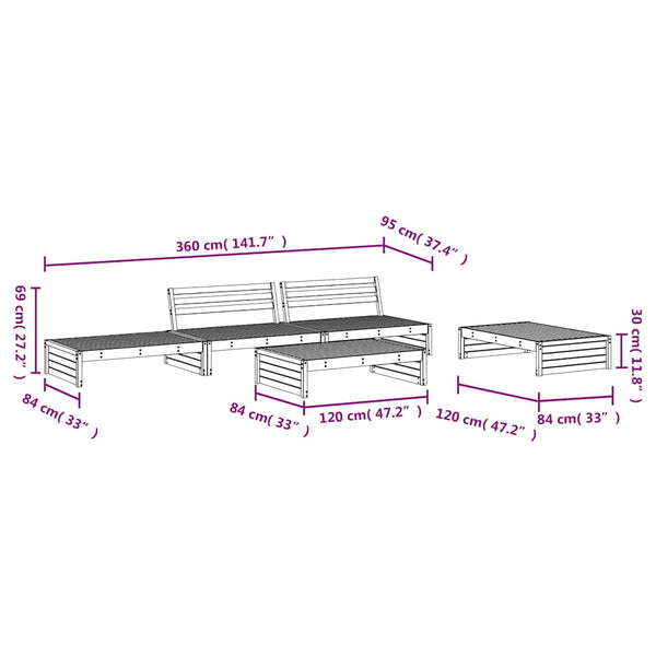 5-tlg. Garten-Lounge-Set Massivholz Douglasie