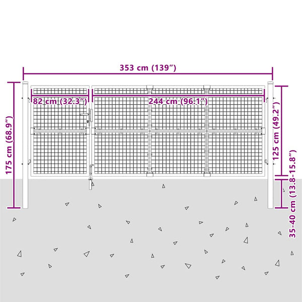 Maschen-Gartentor Anthrazit 350x125 cm Verzinkter Stahl
