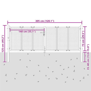 vidaXL Portillon de jardin anthracite 300x75 cm acier