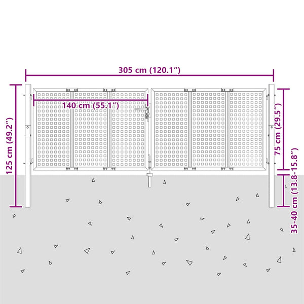 vidaXL Portillon de jardin anthracite 300x75 cm acier