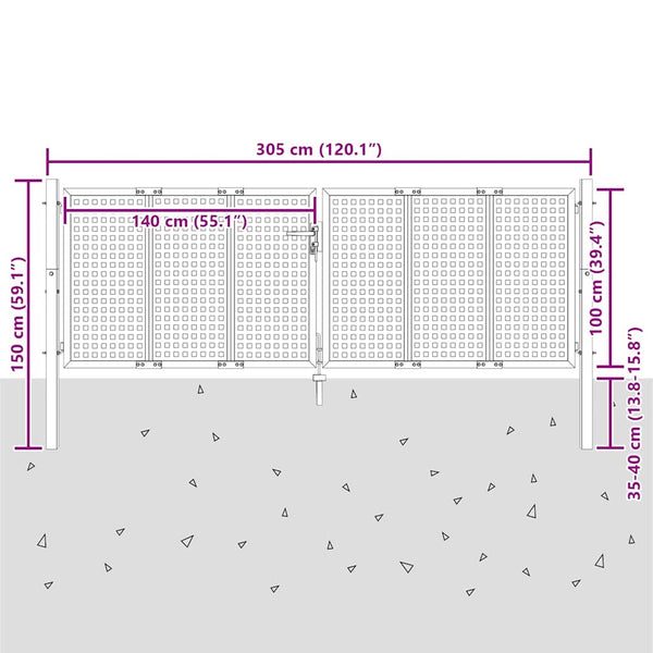 vidaXL Portail de jardin anthracite 300x100 cm acier