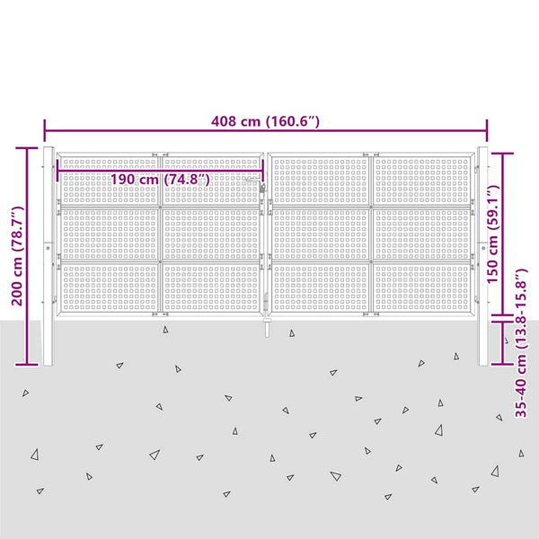vidaXL Portail de jardin anthracite 400x150 cm acier