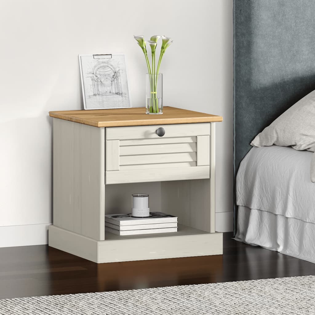 vidaXL Table de chevet VIGO blanche 42x35x42 cm en pin massif
