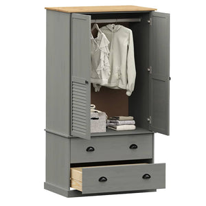 Grauer Kleiderschrank VIGO Kiefer Massivholz 90x170 cm