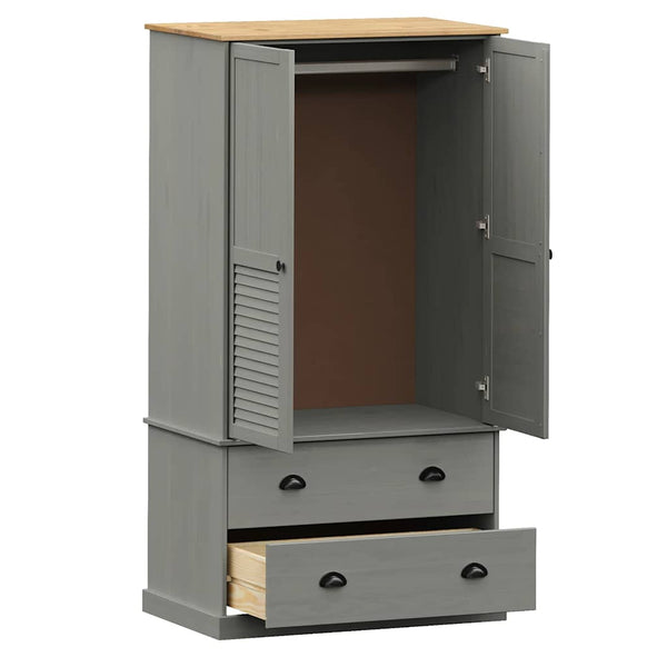 Grauer Kleiderschrank VIGO Kiefer Massivholz 90x170 cm