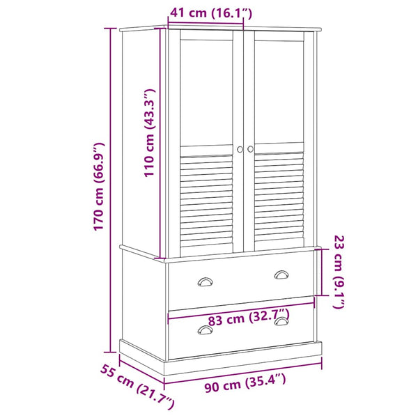 Grauer Kleiderschrank VIGO Kiefer Massivholz 90x170 cm