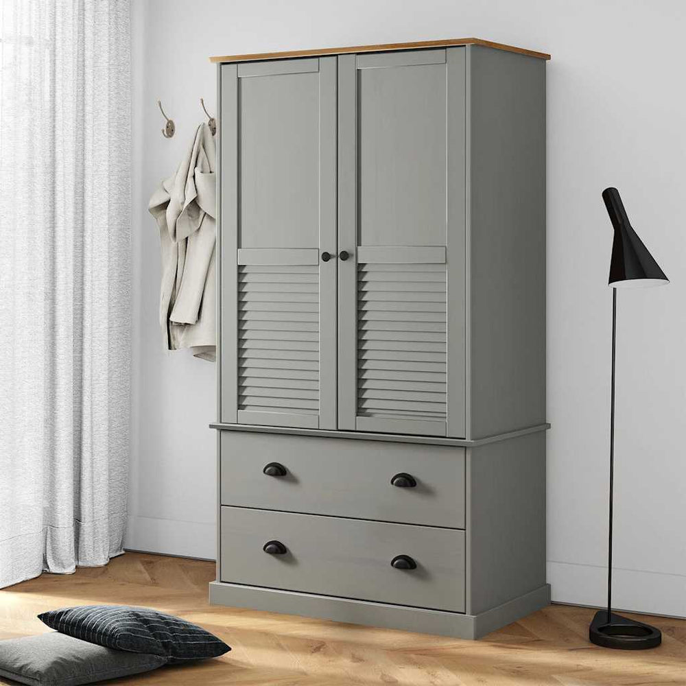 Grauer Kleiderschrank VIGO Kiefer Massivholz 90x170 cm