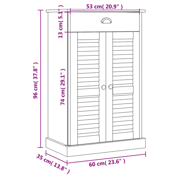 Weißer Schuhschrank Kiefer Massivholz 60 cm