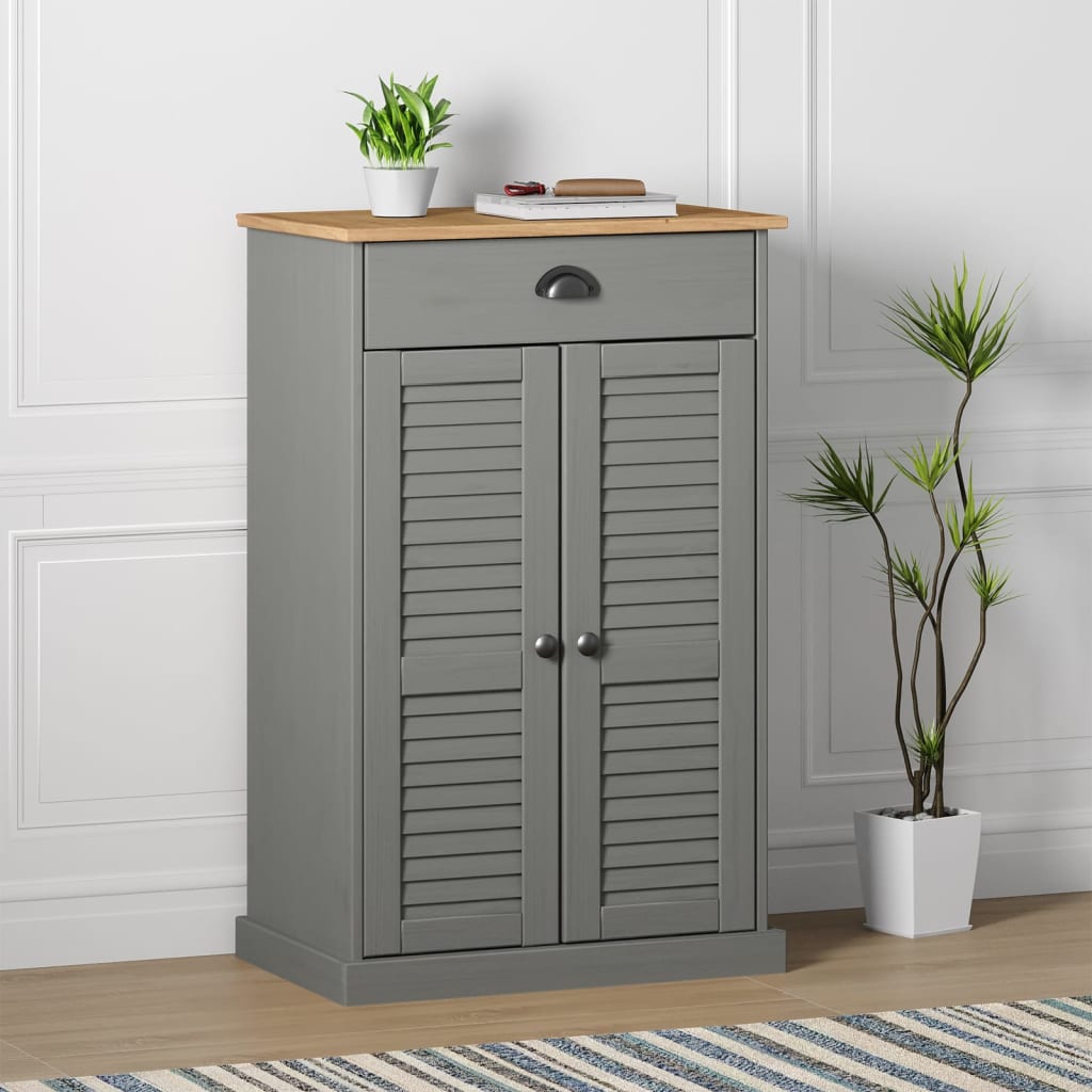 Schuhschrank Grau Kiefer Massivholz 60x96 cm