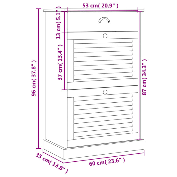 Weißer Schuhschrank Kiefer Massivholz 60 cm