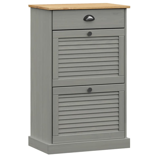 Grauer Schuhschrank Kiefer Massivholz 60 cm