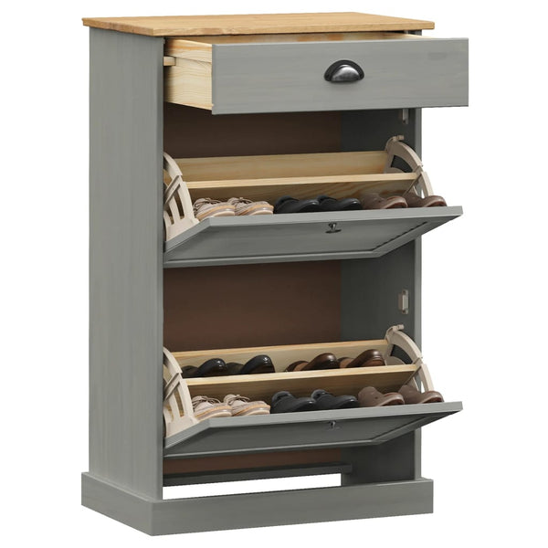 Grauer Schuhschrank Kiefer Massivholz 60 cm