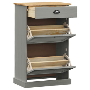 Grauer Schuhschrank Kiefer Massivholz 60 cm