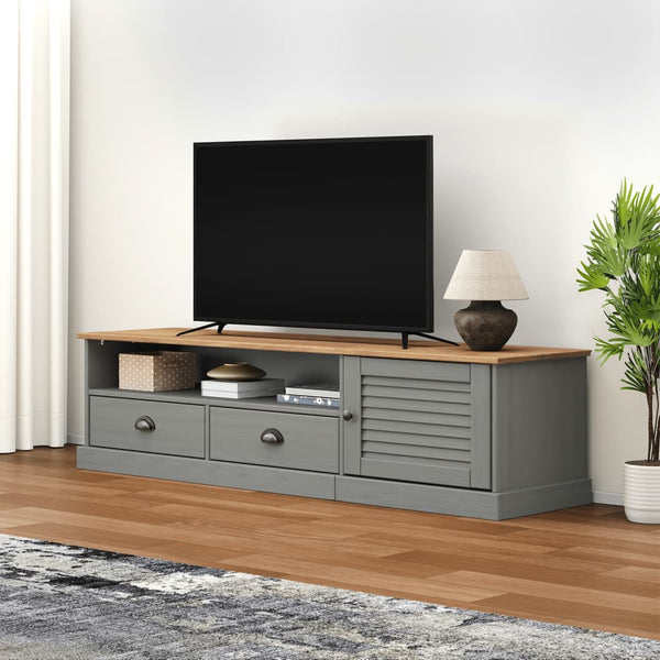 TV-Schrank Grau Kiefer Massivholz 156cm