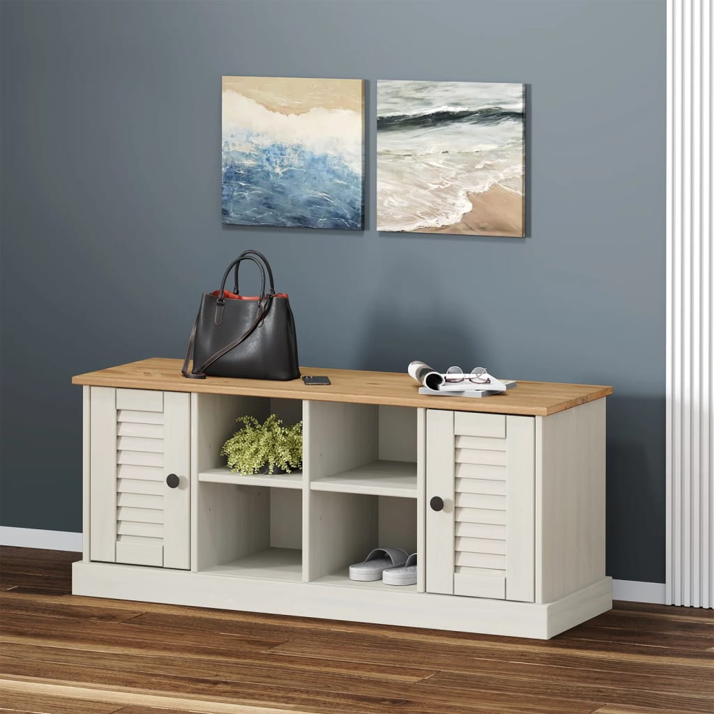 Weiße Schuhbank Kiefer Massivholz 106 cm
