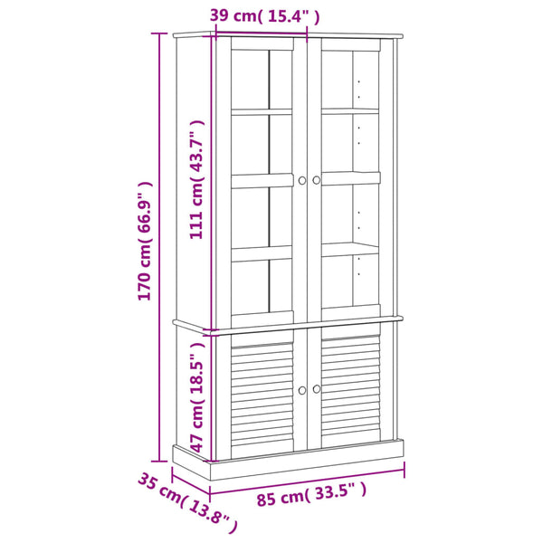 Massivholz Vitrine Kiefer 85x170 cm