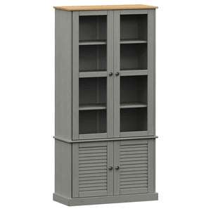 Graue Massivholz Vitrine 85x170 cm