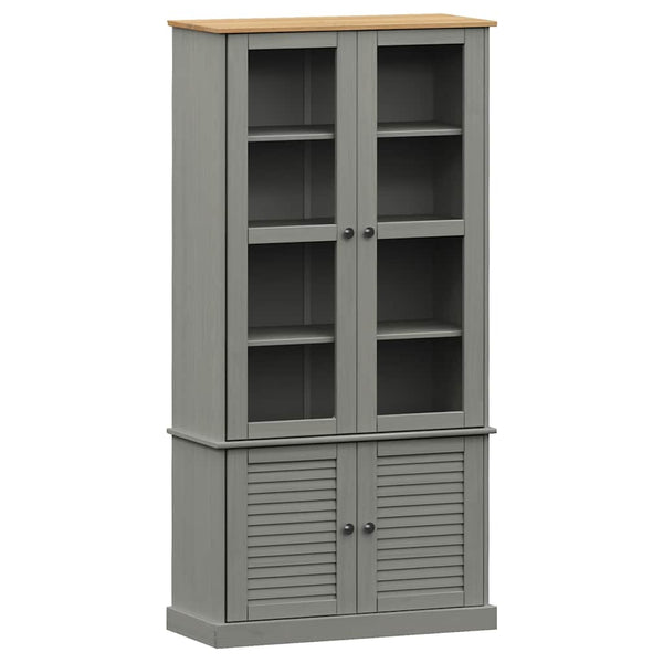 Graue Massivholz Vitrine 85x170 cm