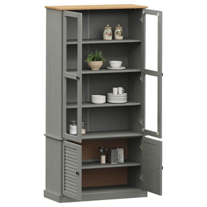 Graue Massivholz Vitrine 85x170 cm