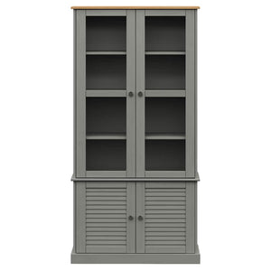Graue Massivholz Vitrine 85x170 cm