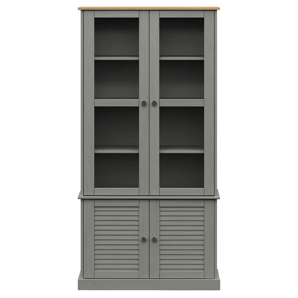 Graue Massivholz Vitrine 85x170 cm