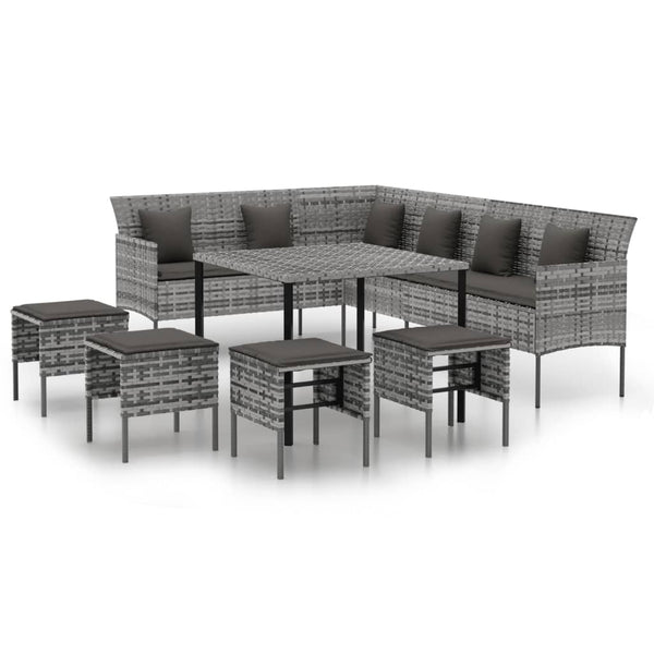 6-tlg. Garten-Essgruppe mit Kissen Grau Poly Rattan
