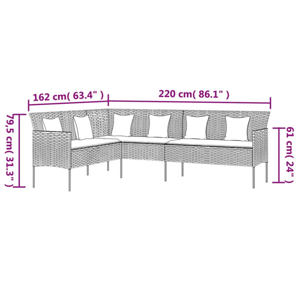 6-tlg. Garten-Essgruppe mit Kissen Grau Poly Rattan