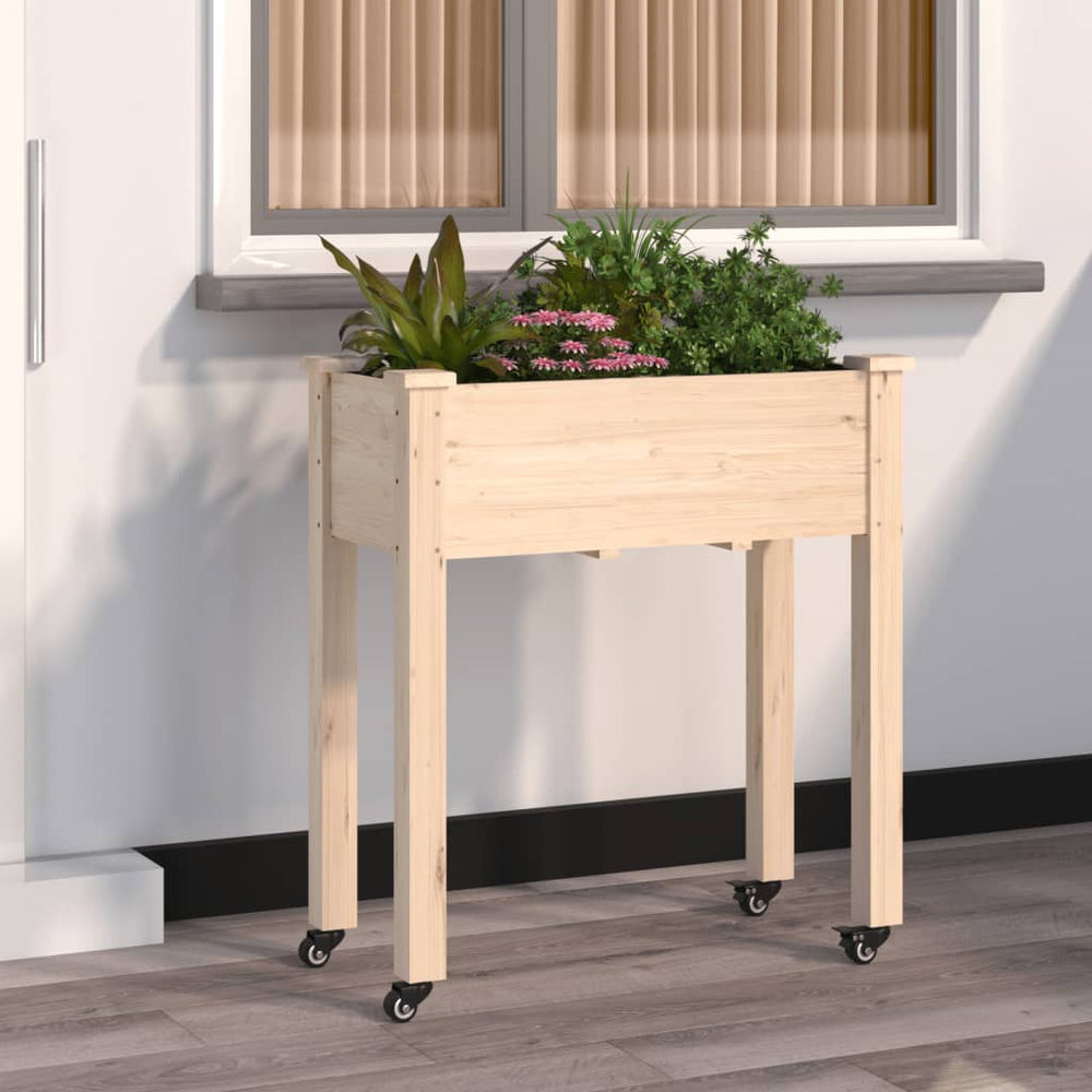 vidaXL Jardinière avec insert et roulettes 71x37x80 cm Bois de sapin massif