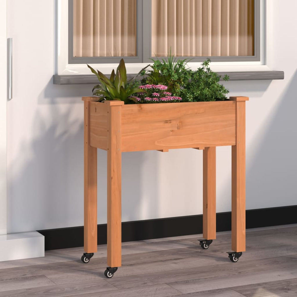 vidaXL Jardinière avec insert et roulettes Marron 71x37x80 cm Bois de sapin