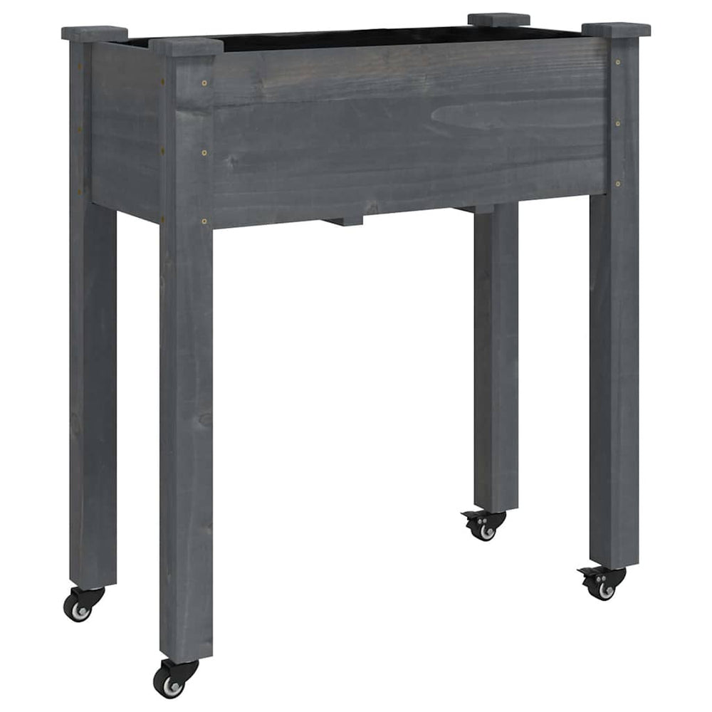 vidaXL Jardinière avec insert et roulettes Gris 71x37x80 cm Bois de sapin