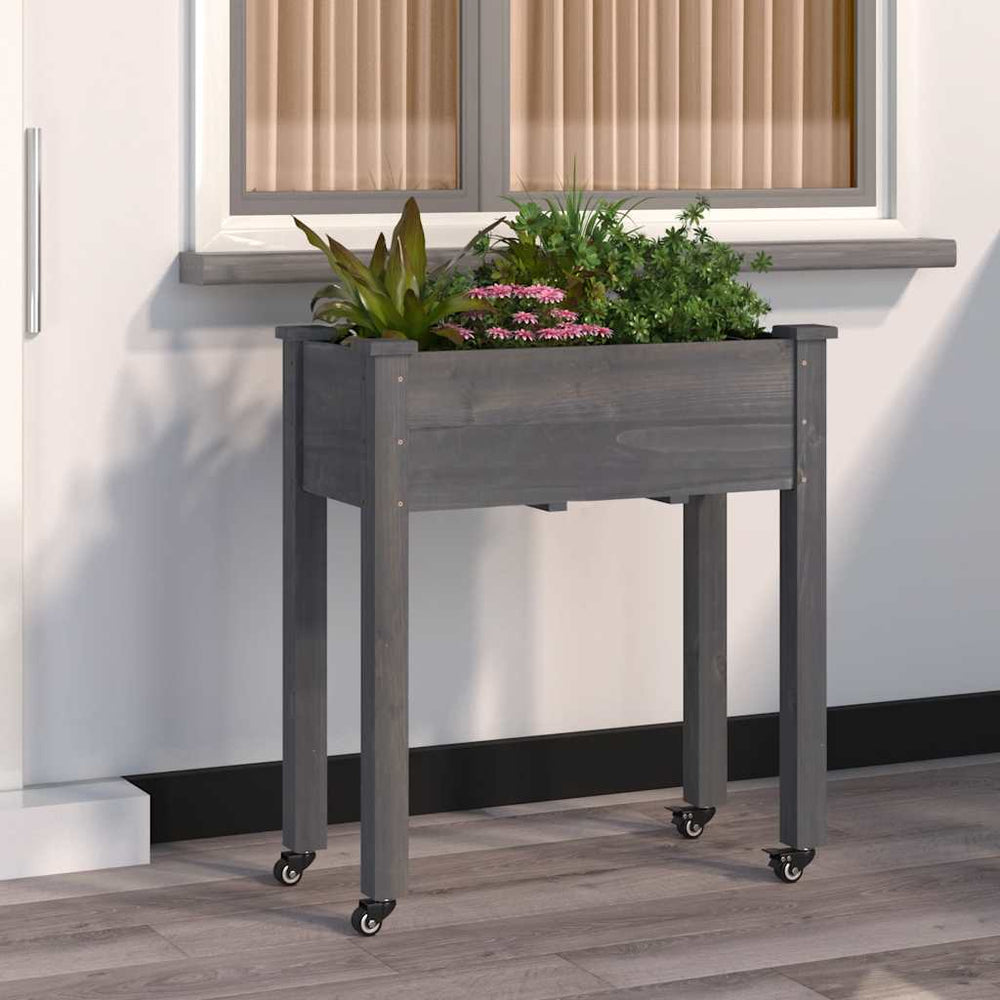 vidaXL Jardinière avec insert et roulettes Gris 71x37x80 cm Bois de sapin