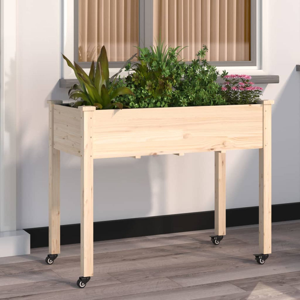 vidaXL Jardinière avec insert et roulettes 118x59x80 cm Bois de sapin massif