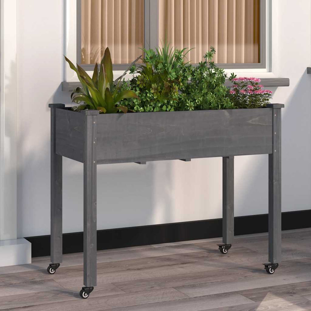 vidaXL Jardinière avec insert et roulettes Gris 118x59x80 cm Bois de sapin