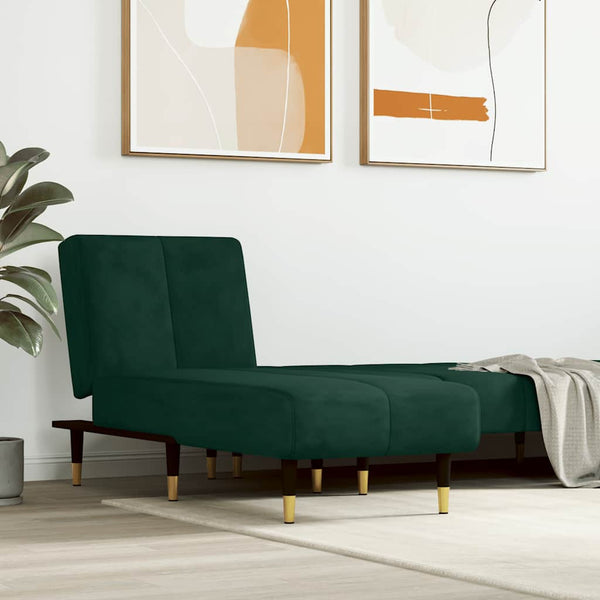 vidaXL Chaise longue velours vert foncé
