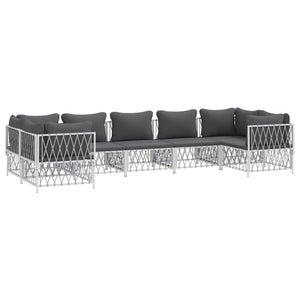 7-tlg. Garten-Lounge-Set mit Kissen Weiß Stahl