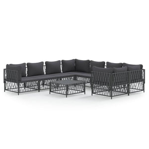 vidaXL Salon de jardin 9 pcs avec coussins Acier anthracite