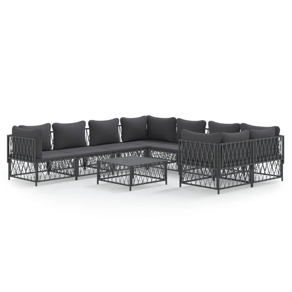 vidaXL Salon de jardin 9 pcs avec coussins Acier anthracite