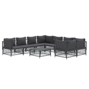 vidaXL Salon de jardin 9 pcs avec coussins Acier anthracite