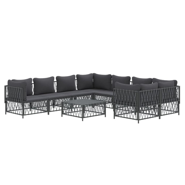 vidaXL Salon de jardin 9 pcs avec coussins Acier anthracite