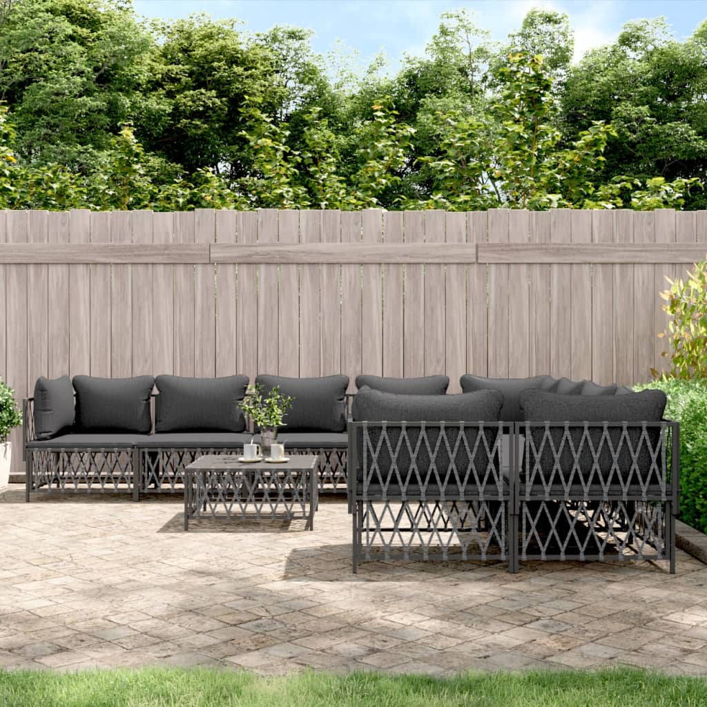 vidaXL Salon de jardin 9 pcs avec coussins Acier anthracite
