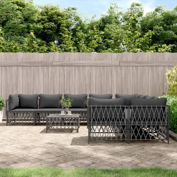 vidaXL Salon de jardin 9 pcs avec coussins Acier anthracite