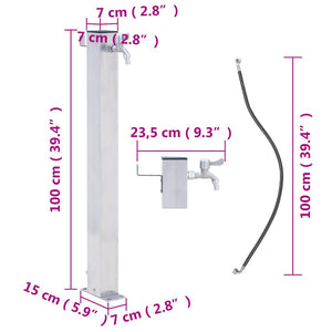 Edelstahl Wassersäule für Garten - 100cm Quadratisch