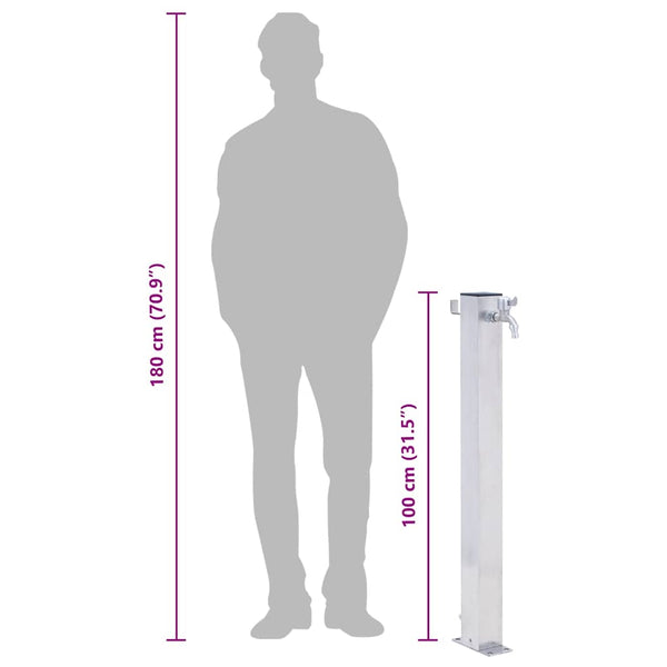 Edelstahl Wassersäule für Garten - 100cm Quadratisch